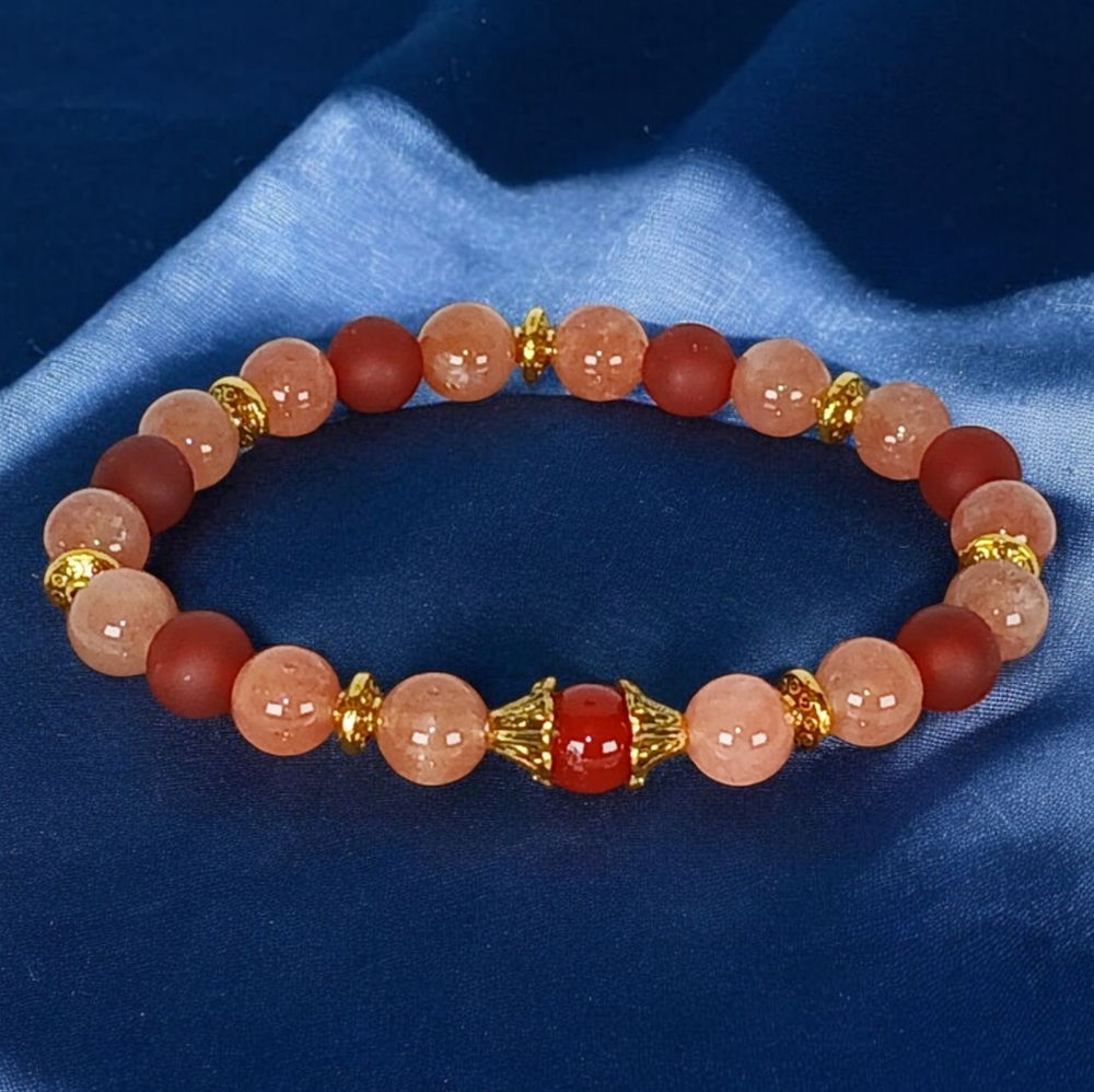 Red Agate & Sunstone Mala Bracelet Southwestern Y2K Westerncore Cowboycore 00s